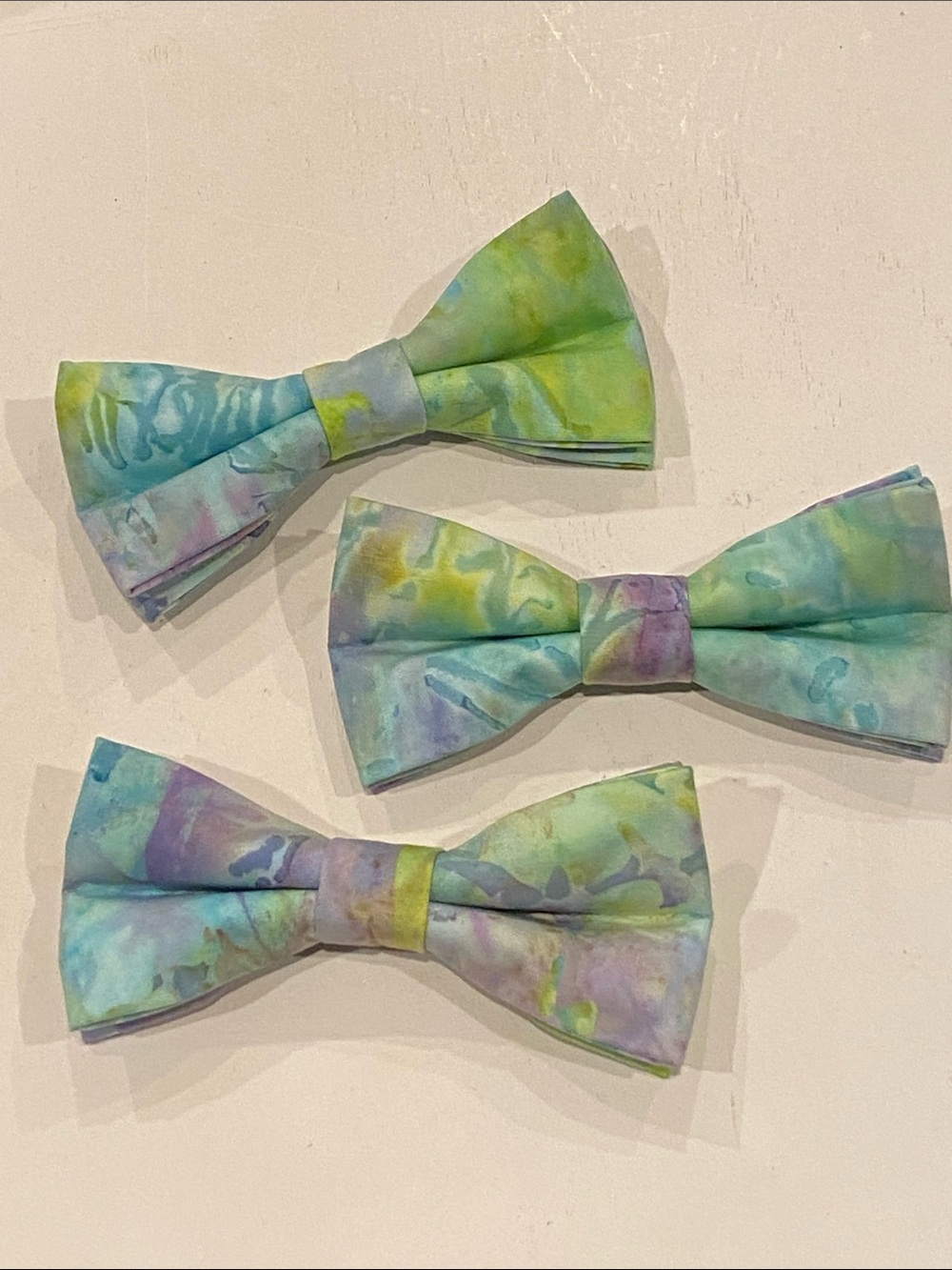 Pet Bowtie in Purple, Green, & Blue Tie Die Batik Fabric